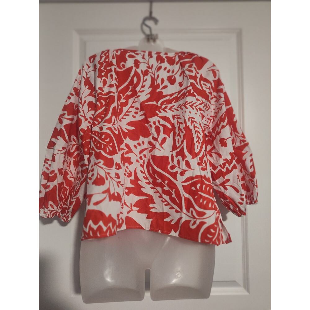 Banana Republic Woman Red White Blouse Long Sleeve Top Size S Bag1 - Picture 2 of 4